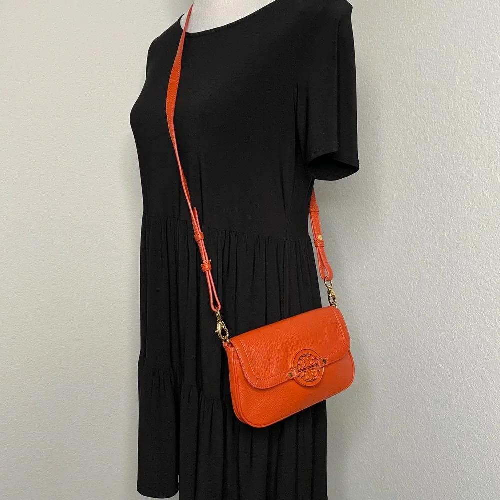 Tory Burch‎ Amanda Burnt Orange Pebbled Leather Mini Crossbody Preppy Coconut